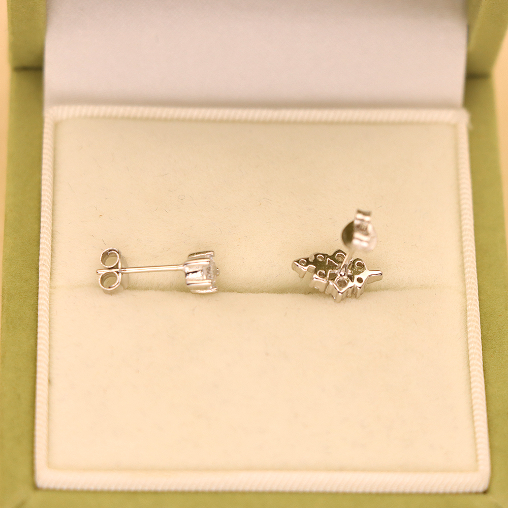 S925 Sterling Silver Leaf Zirconia Stud Earrings - Micro-Pave Earrings