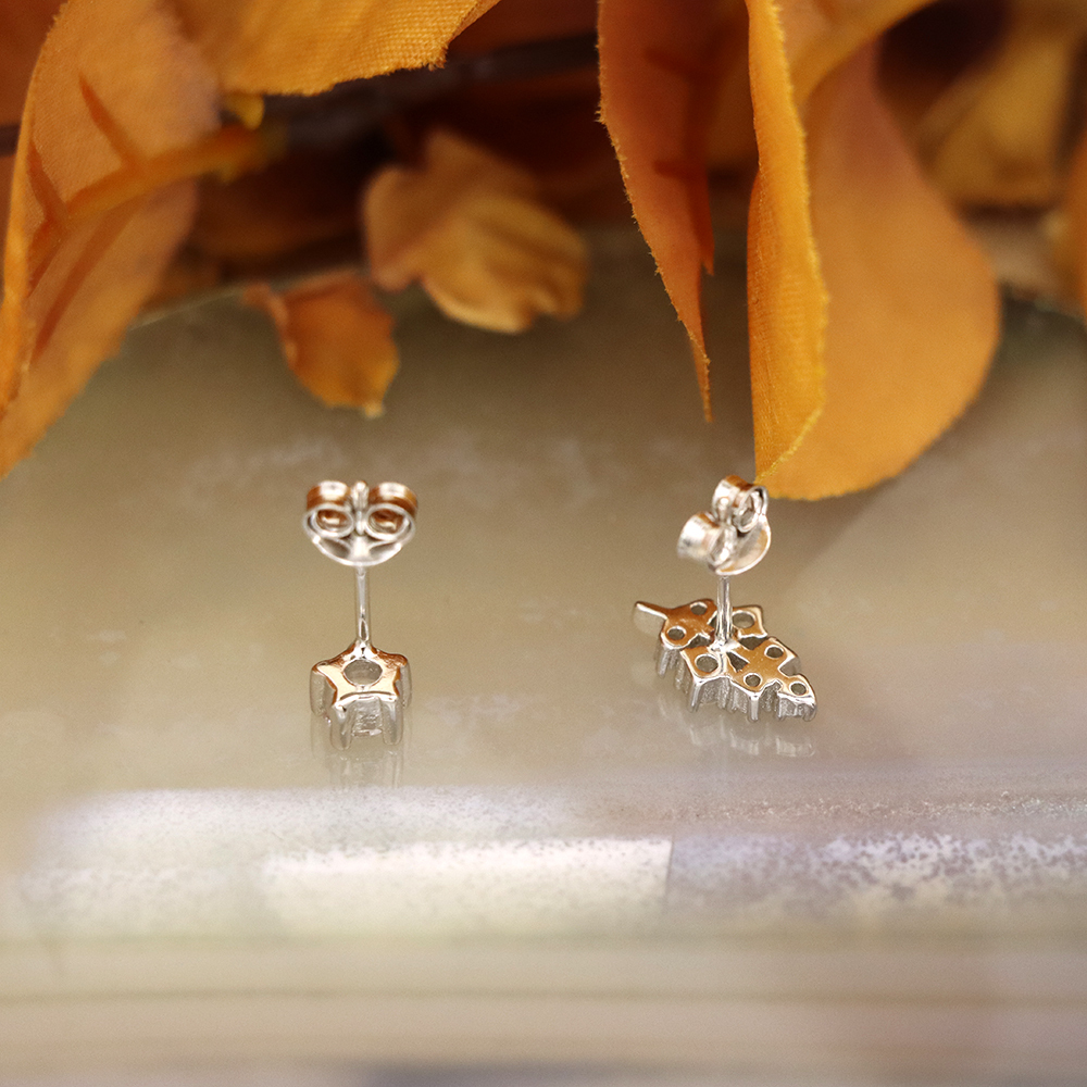 S925 Sterling Silver Leaf Zirconia Stud Earrings - Micro-Pave Earrings