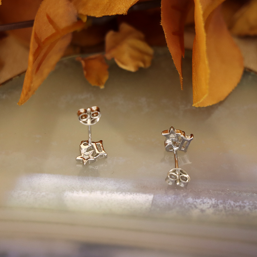 S925 Sterling Silver Star Stud Earrings with Diamonds - Cube Candy Earrings