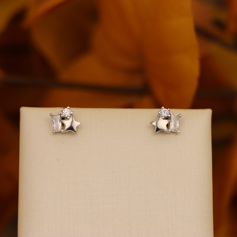 S925 Sterling Silver Star Stud Earrings with Diamonds - Cube Candy Earrings