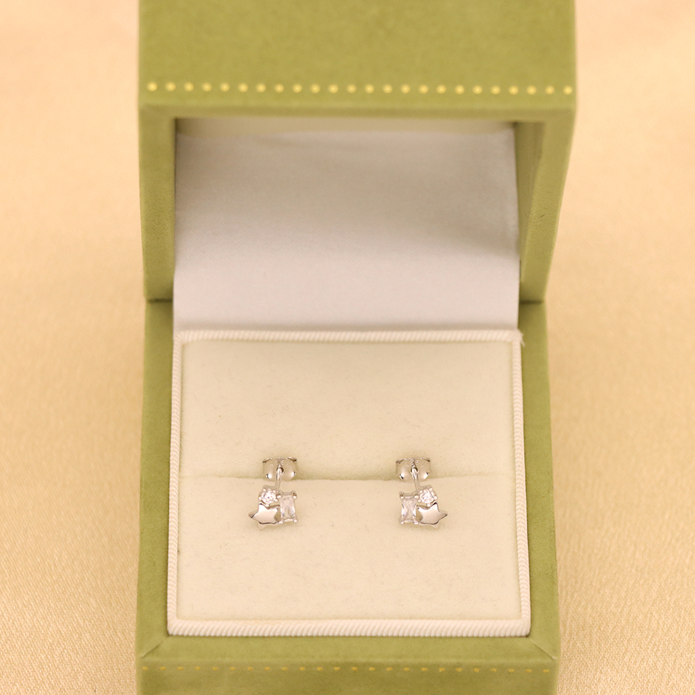 S925 Sterling Silver Star Stud Earrings with Diamonds - Cube Candy Earrings