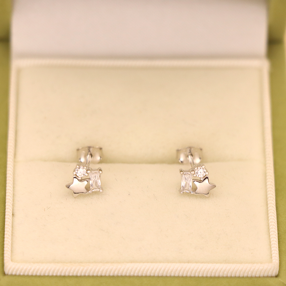 S925 Sterling Silver Star Stud Earrings with Diamonds - Cube Candy Earrings