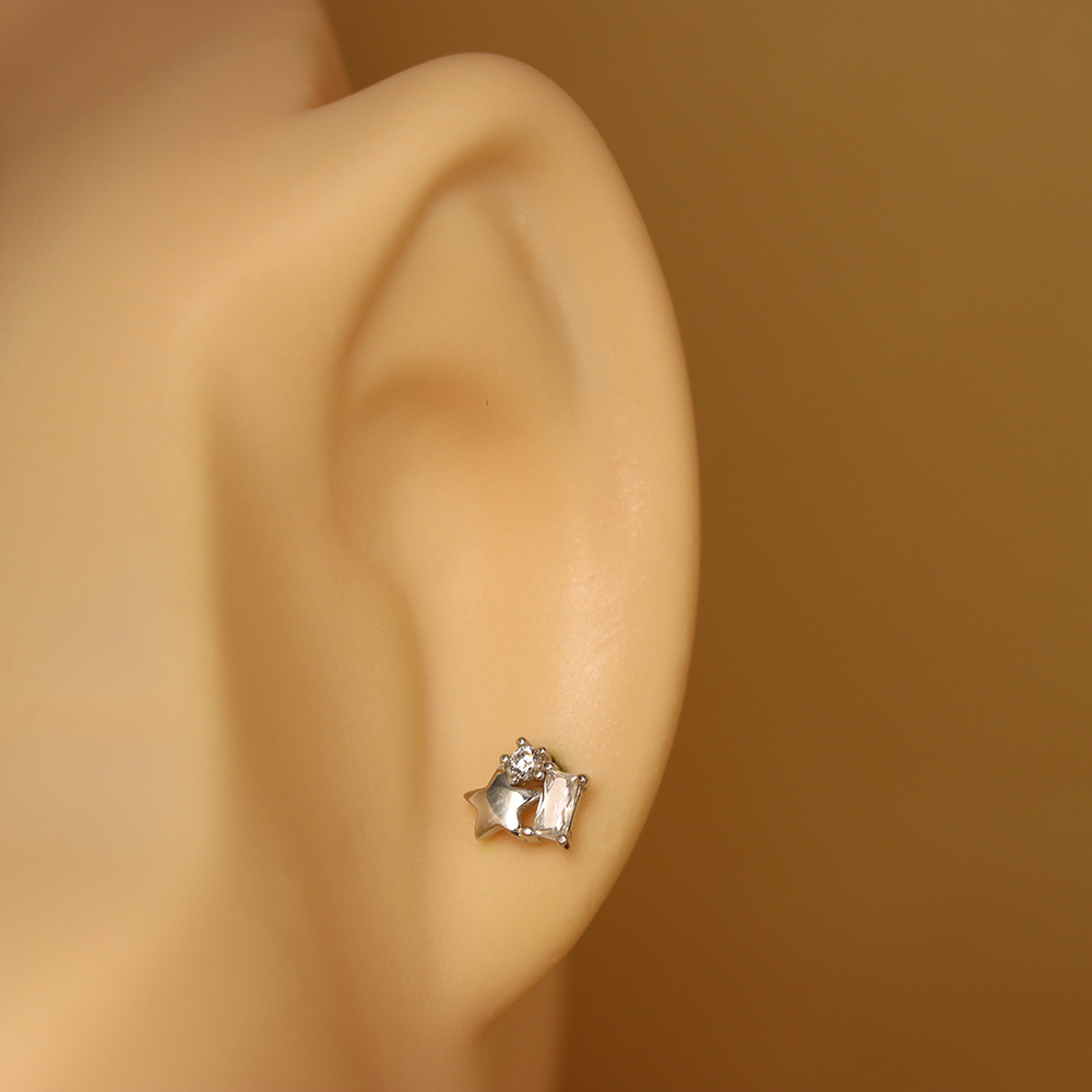 S925 Sterling Silver Star Stud Earrings with Diamonds - Cube Candy Earrings