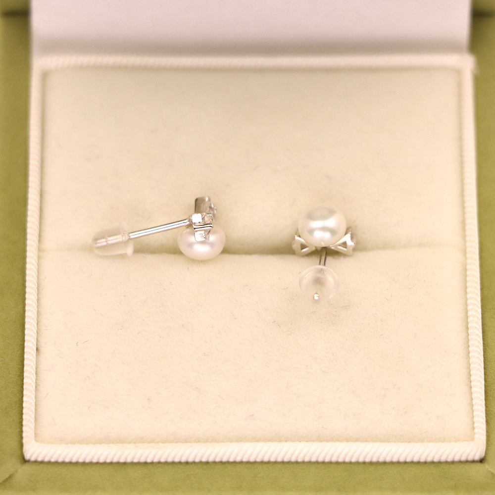 S925 Sterling Silver Diamond-Studded Bowknot Pearl Stud Earrings