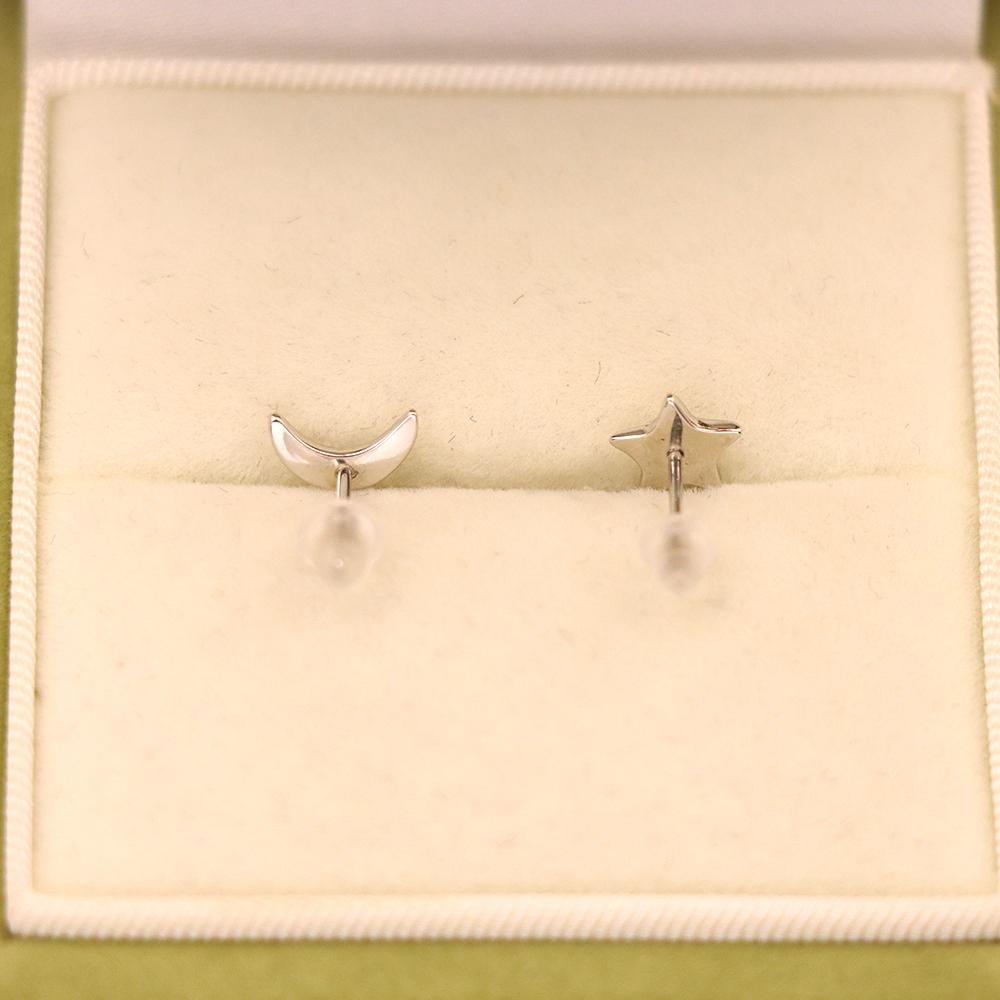 Solid 925 Sterling Silver Earrings (Stud) Moon & Star Design New