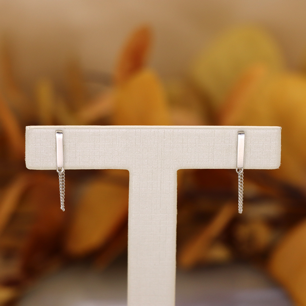 925 Sterling Silver Bar & Chain Stud Earrings