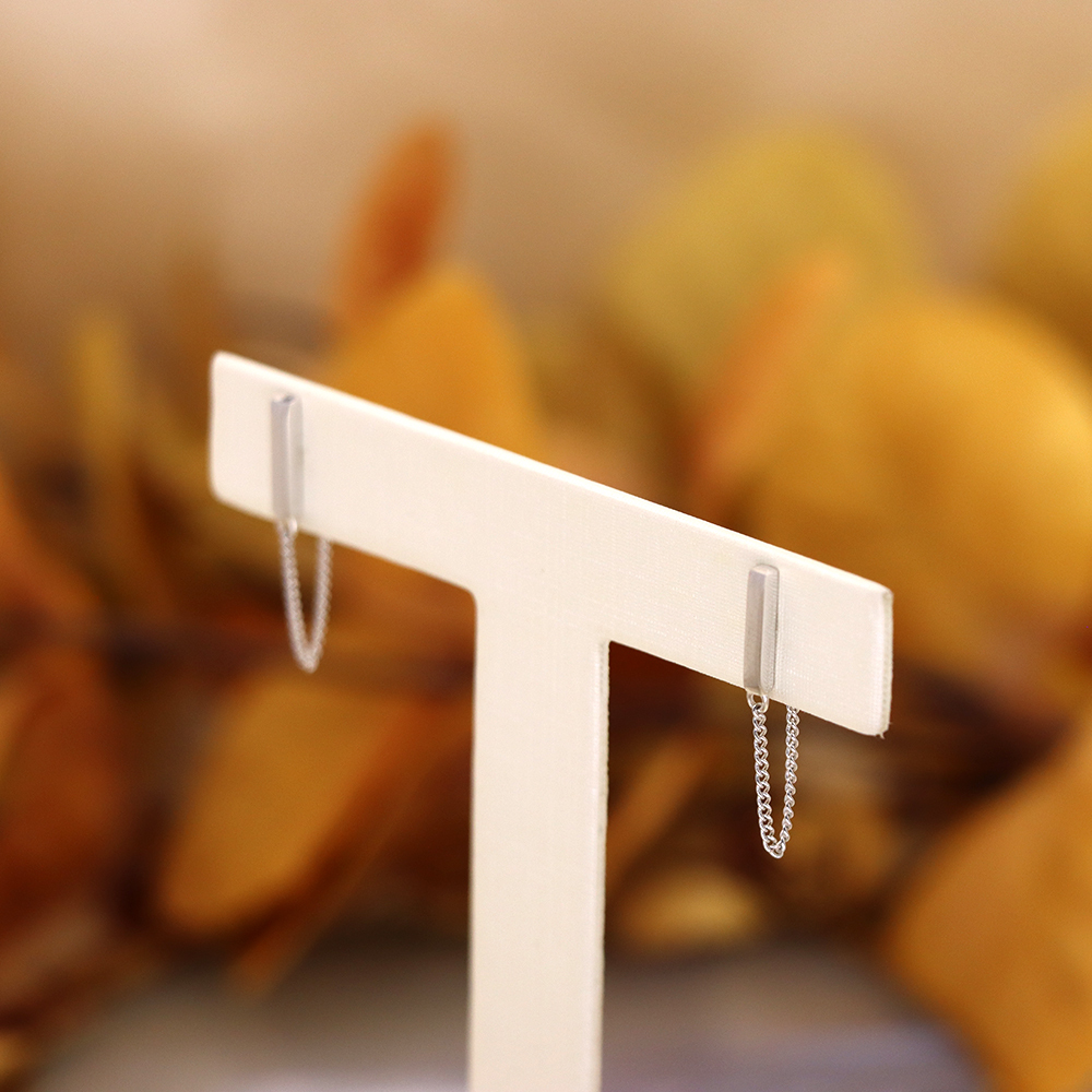 925 Sterling Silver Bar & Chain Stud Earrings