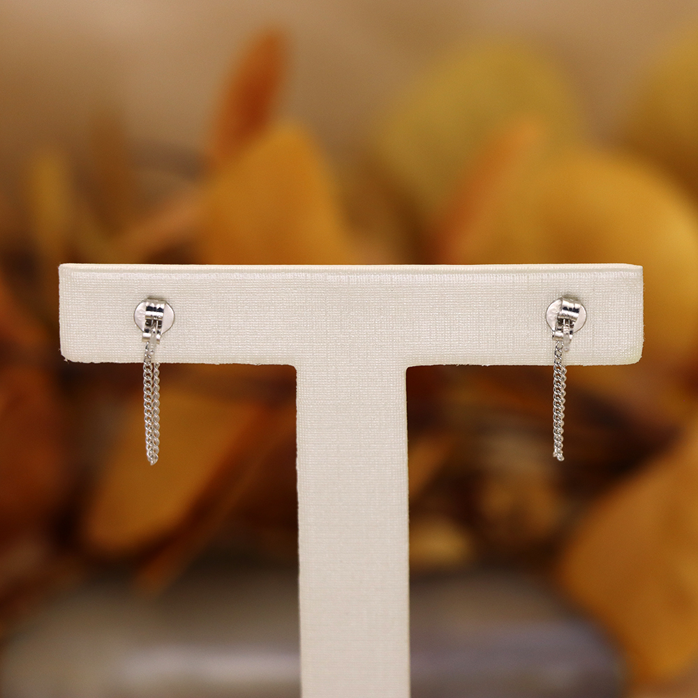 925 Sterling Silver Bar & Chain Stud Earrings