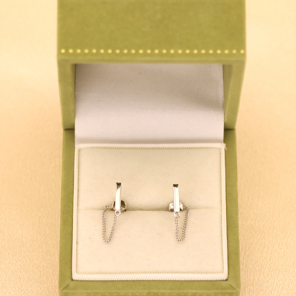 925 Sterling Silver Bar & Chain Stud Earrings