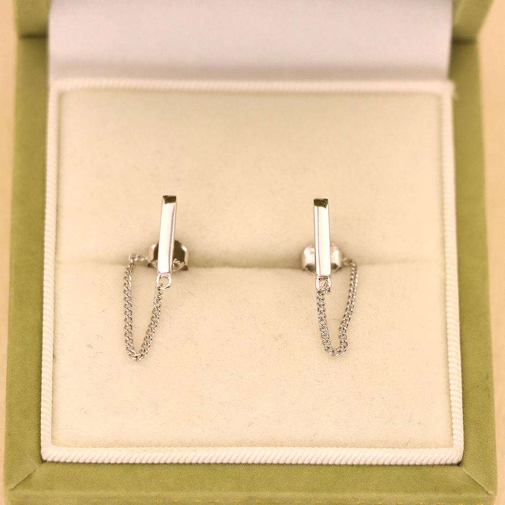 925 Sterling Silver Bar & Chain Stud Earrings
