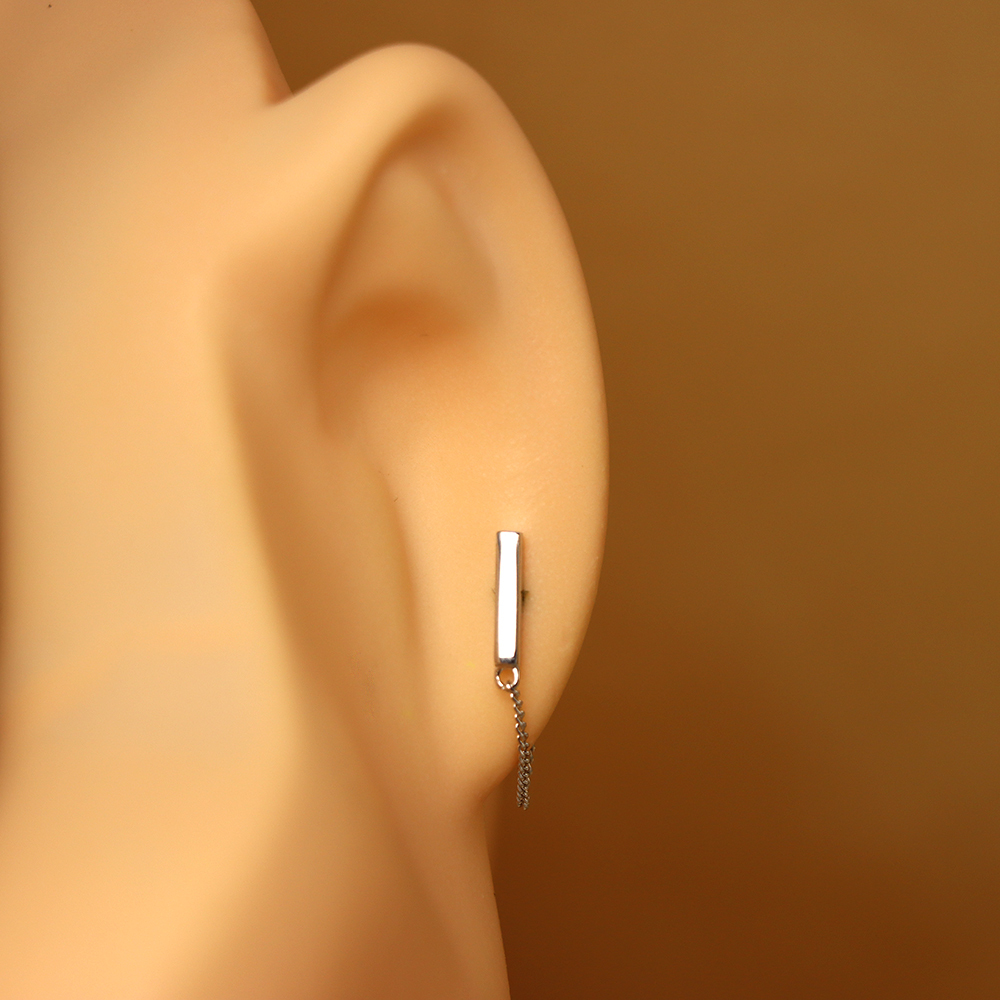 925 Sterling Silver Bar & Chain Stud Earrings