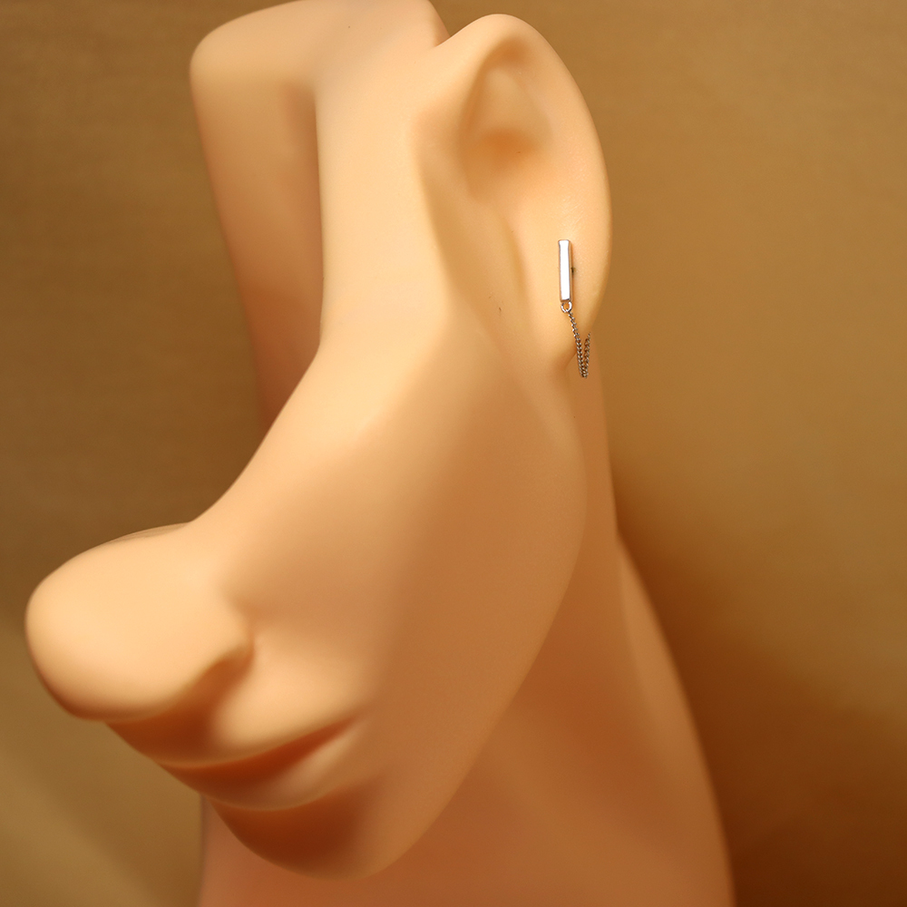 925 Sterling Silver Bar & Chain Stud Earrings