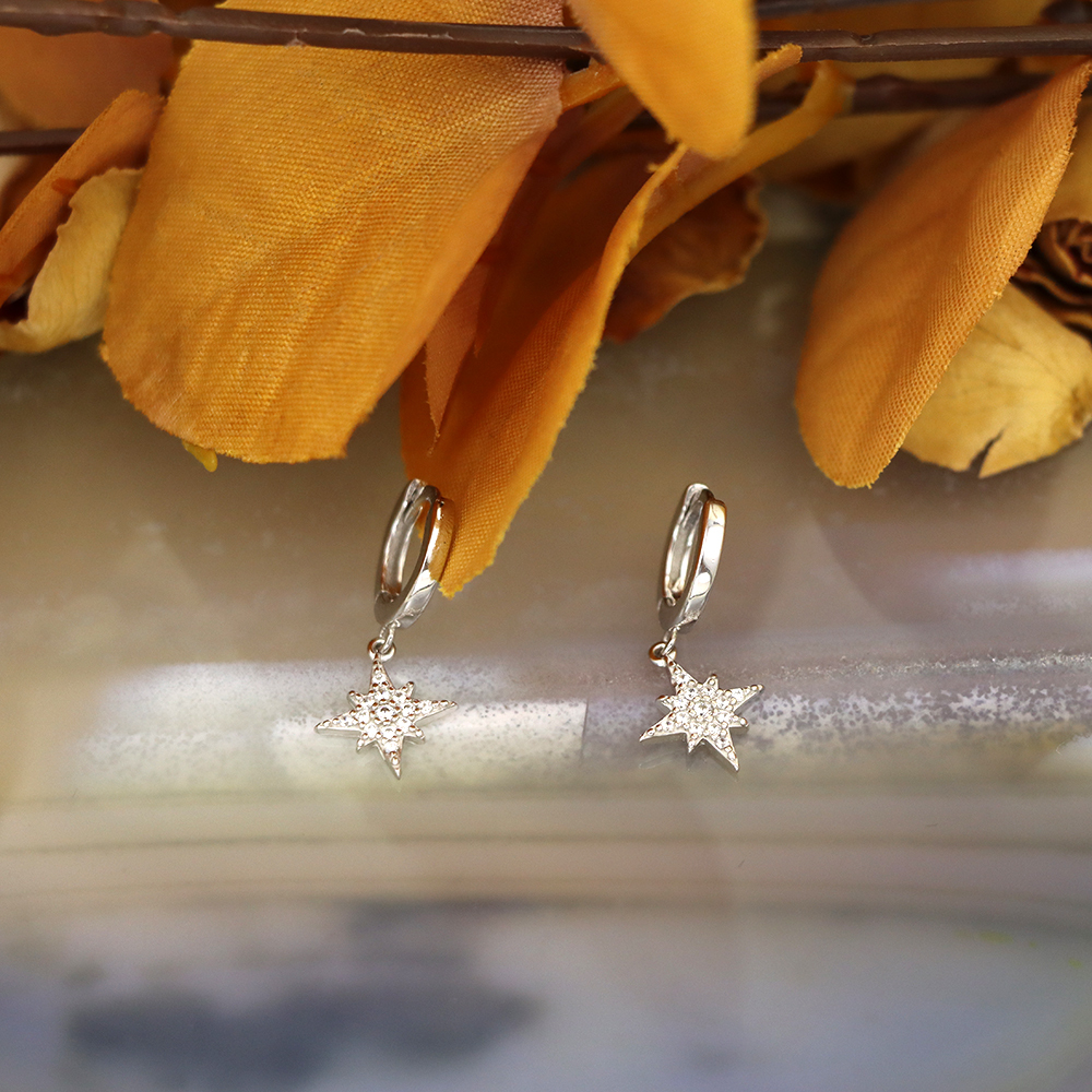 S925 Sterling Silver Eight-pointed Star-shaped Silver Ear Clasps