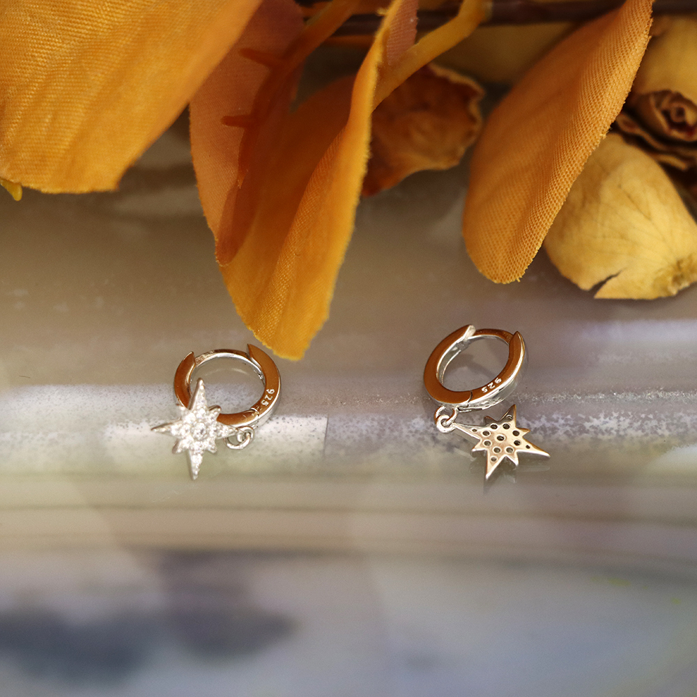 S925 Sterling Silver Eight-pointed Star-shaped Silver Ear Clasps