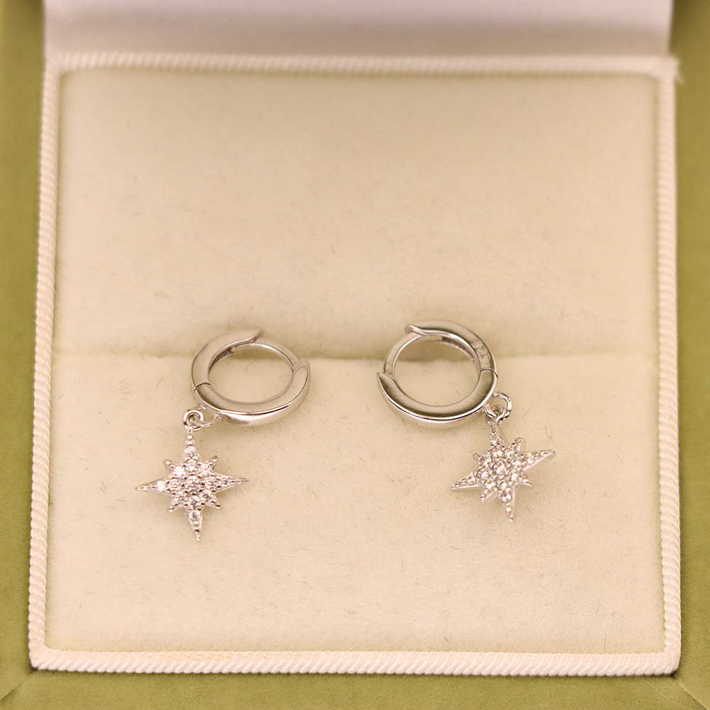 S925 Sterling Silver Eight-pointed Star-shaped Silver Ear Clasps