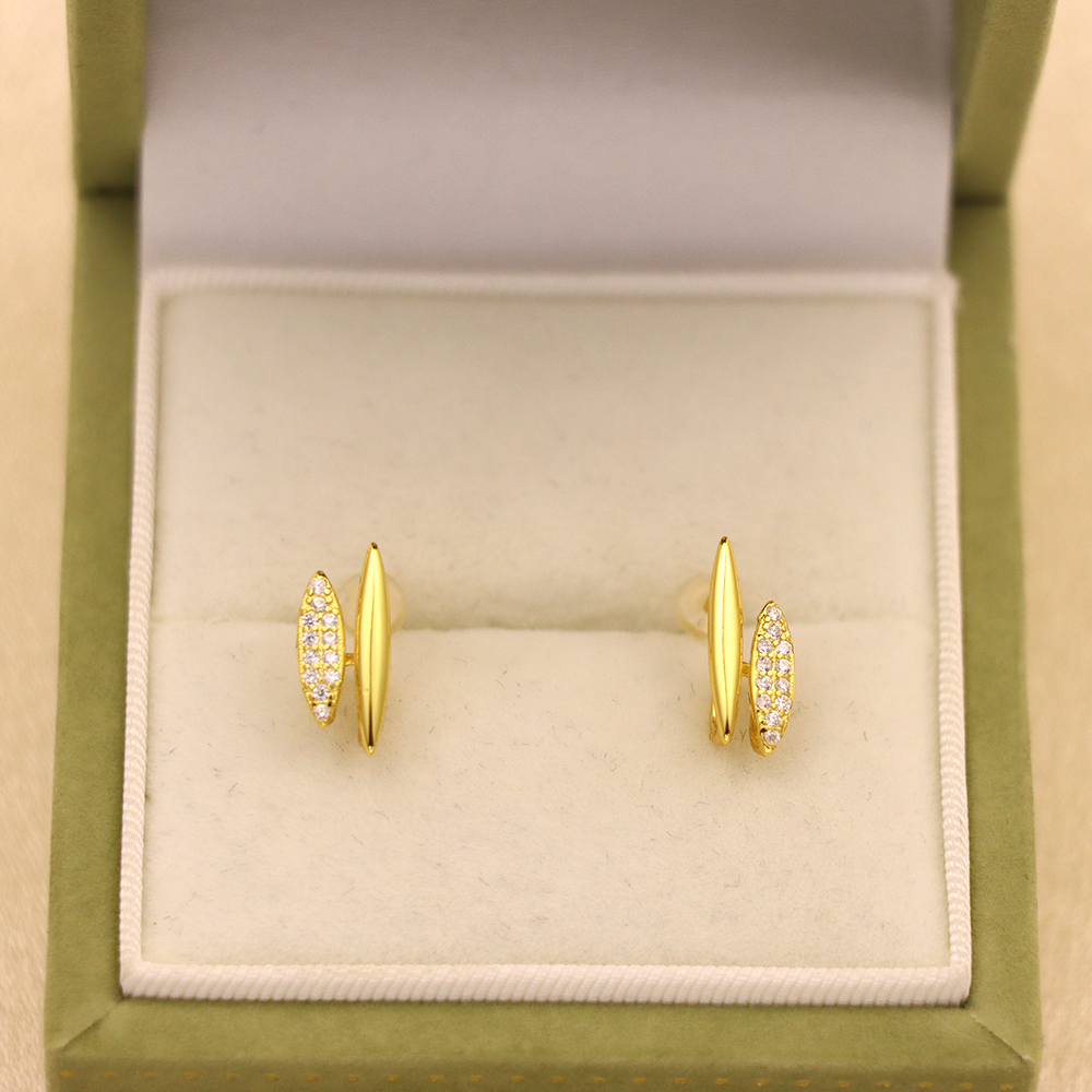 Sterling Silver Double Layer Crystal Spike Earrings - Minimalist Double Bar Stud Earrings