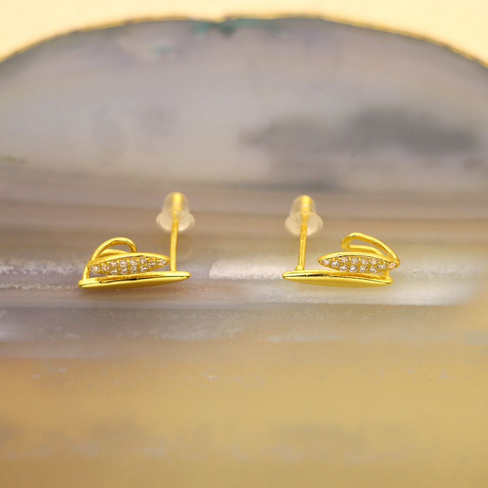 Sterling Silver Double Layer Crystal Spike Earrings - Minimalist Double Bar Stud Earrings