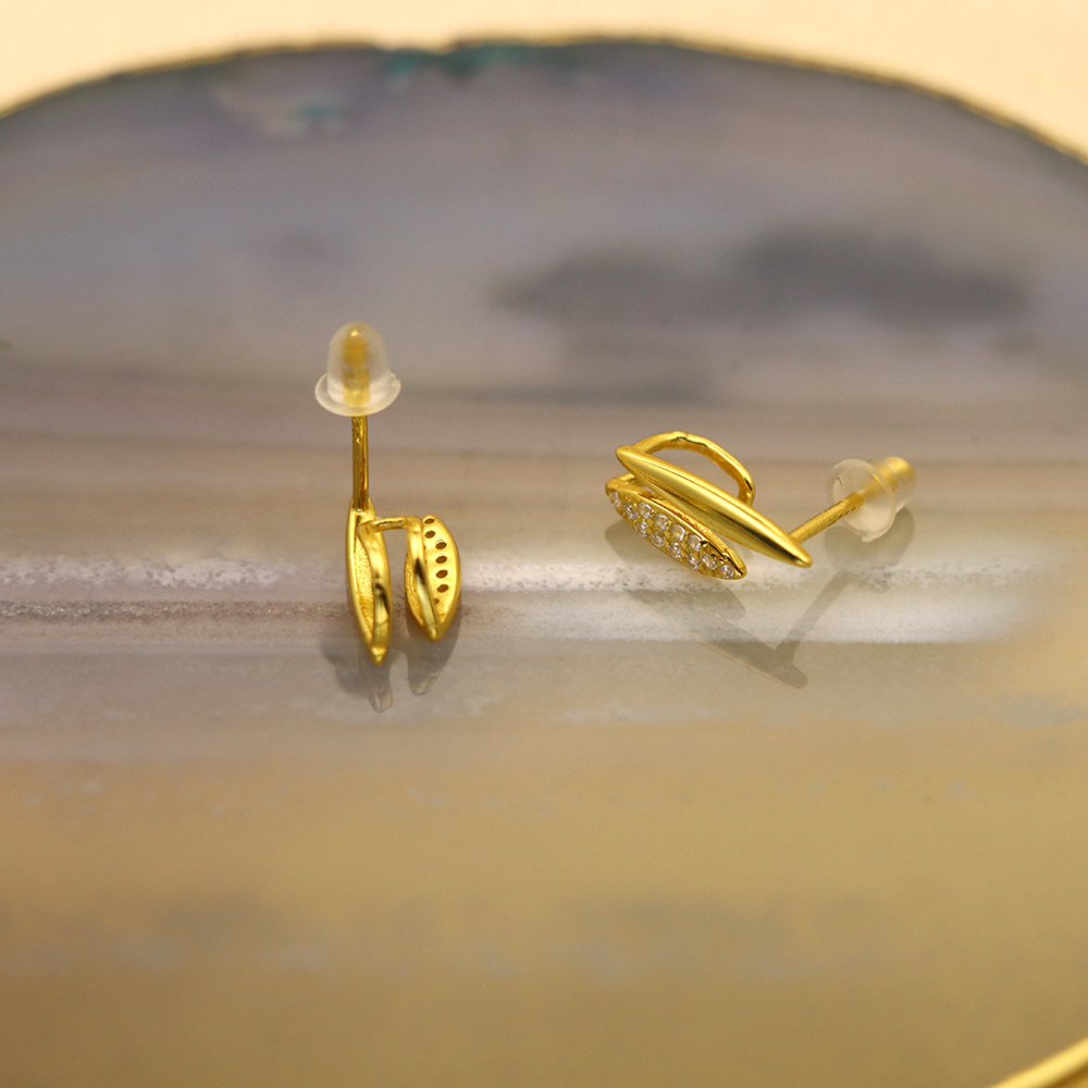 Sterling Silver Double Layer Crystal Spike Earrings - Minimalist Double Bar Stud Earrings