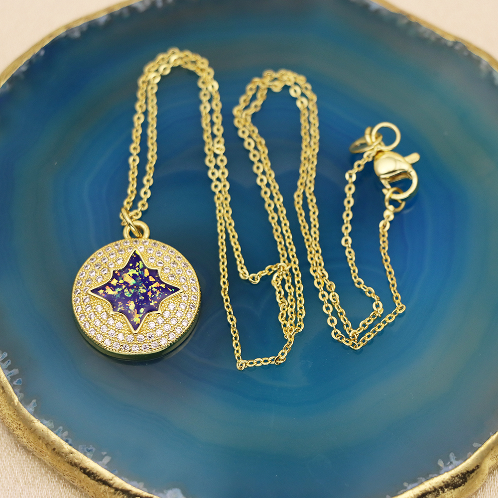 Opal Copper Gold-Plated Eight-Pointed Star Pendant Necklace