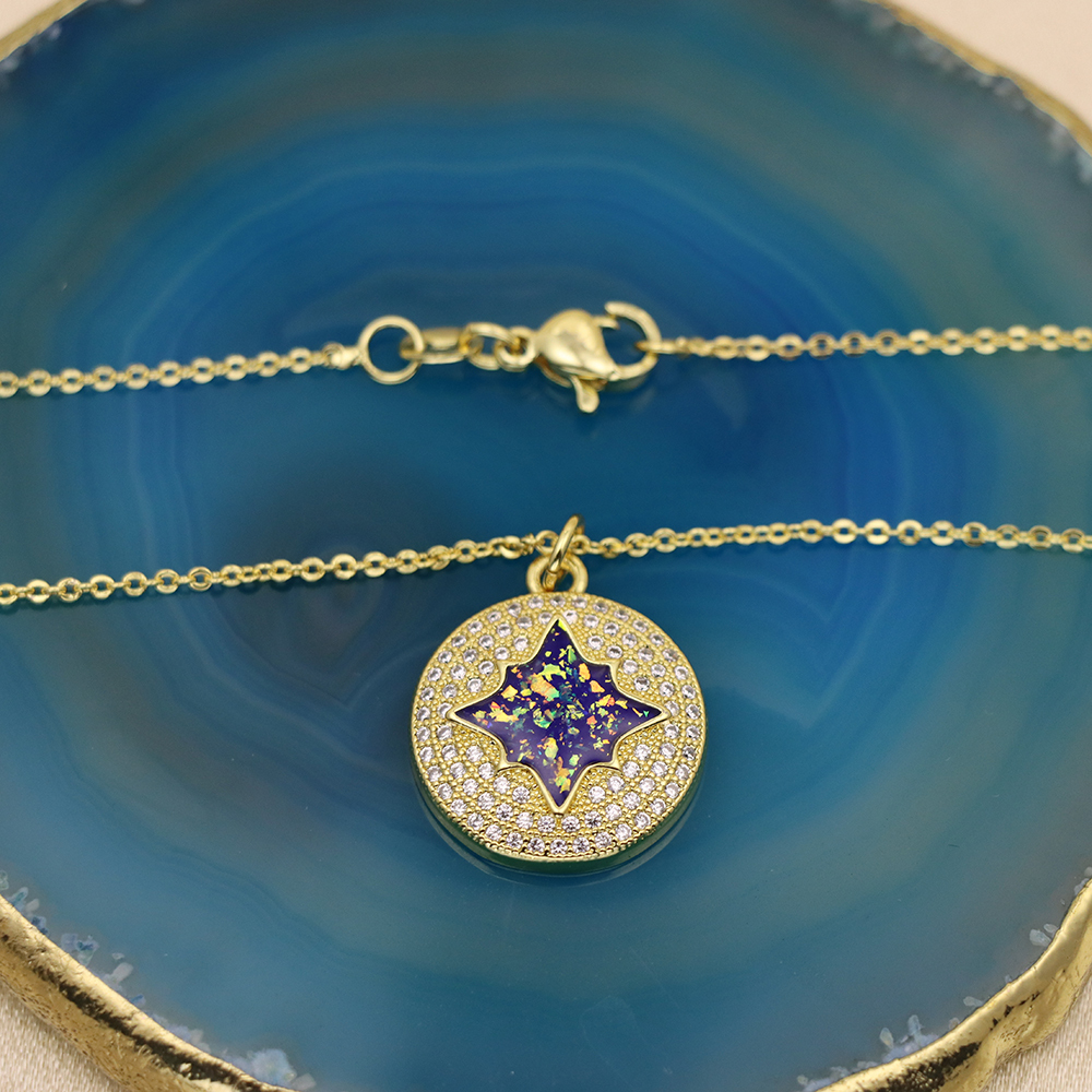 Opal Copper Gold-Plated Eight-Pointed Star Pendant Necklace
