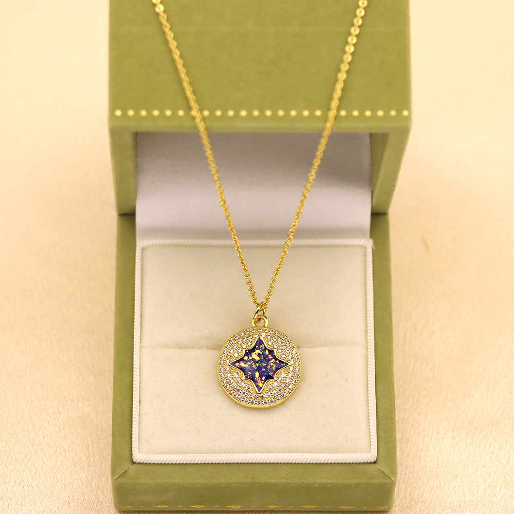 Opal Copper Gold-Plated Eight-Pointed Star Pendant Necklace