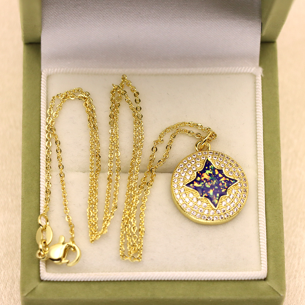 Opal Copper Gold-Plated Eight-Pointed Star Pendant Necklace
