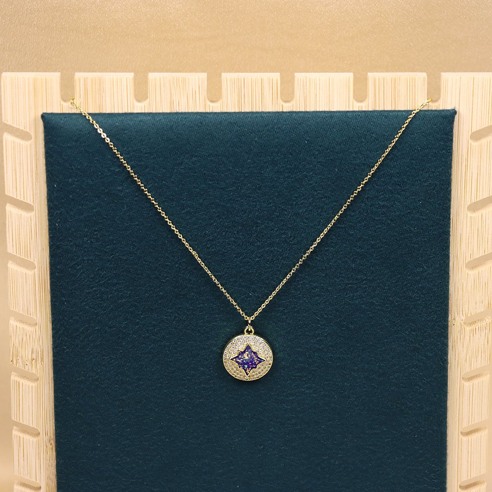 Opal Copper Gold-Plated Eight-Pointed Star Pendant Necklace