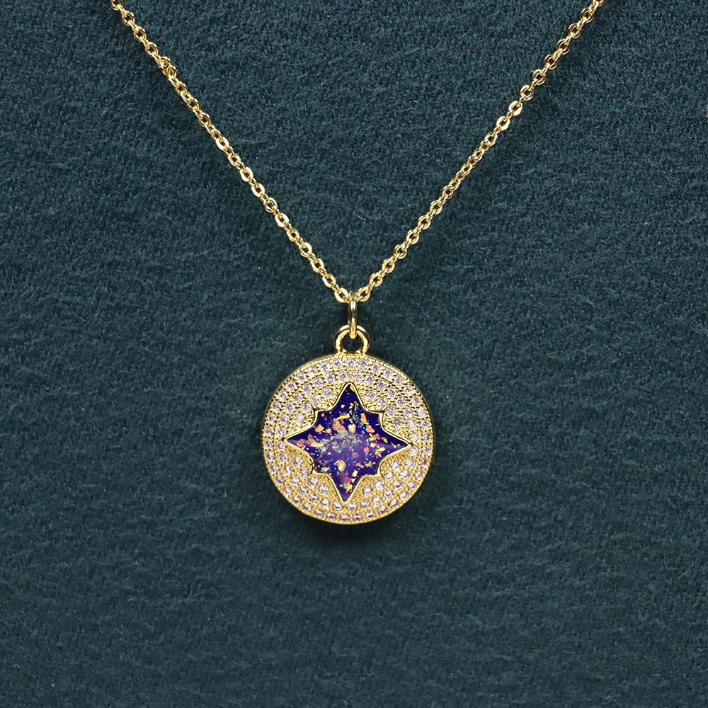 Opal Copper Gold-Plated Eight-Pointed Star Pendant Necklace