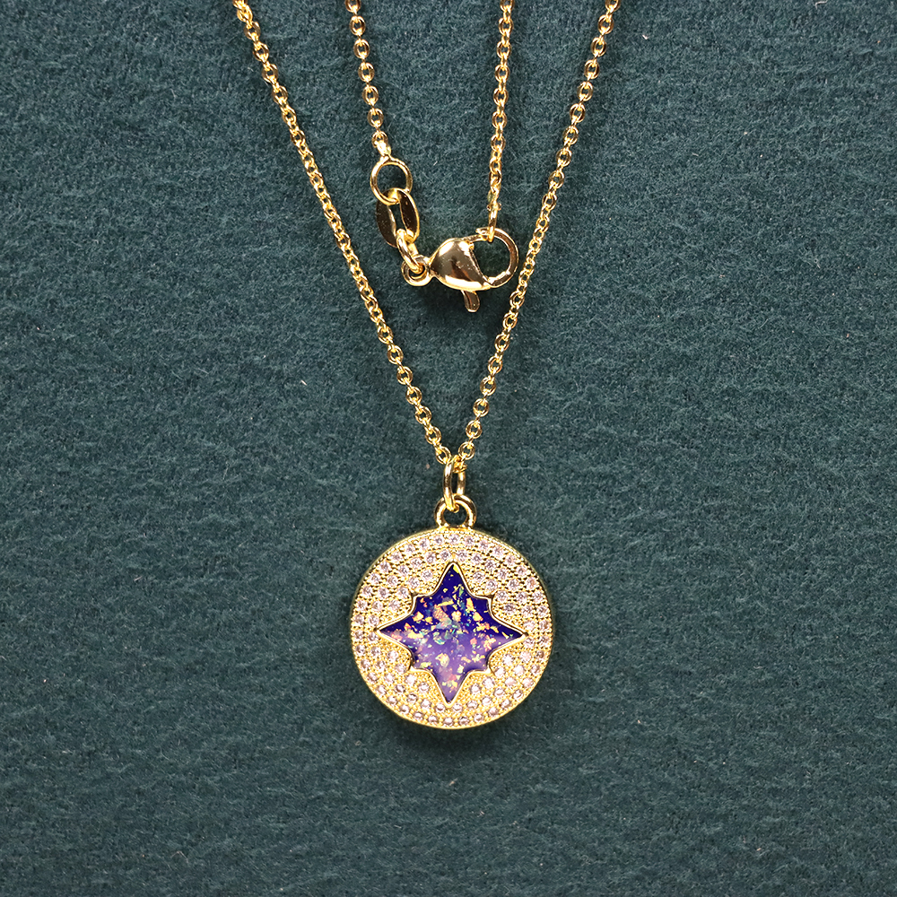 Opal Copper Gold-Plated Eight-Pointed Star Pendant Necklace