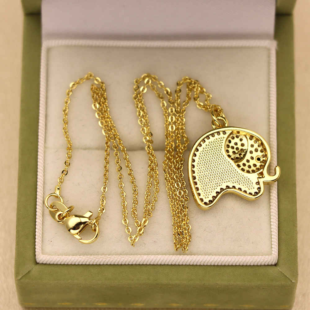 Opal Copper Gold-Plated Elephant Pendant Necklace - Animal Jewelry