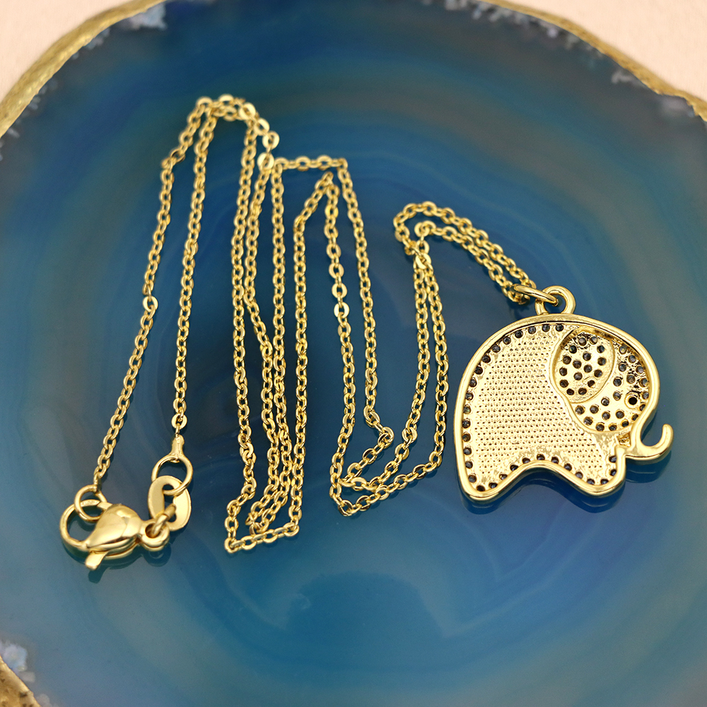 Opal Copper Gold-Plated Elephant Pendant Necklace - Animal Jewelry
