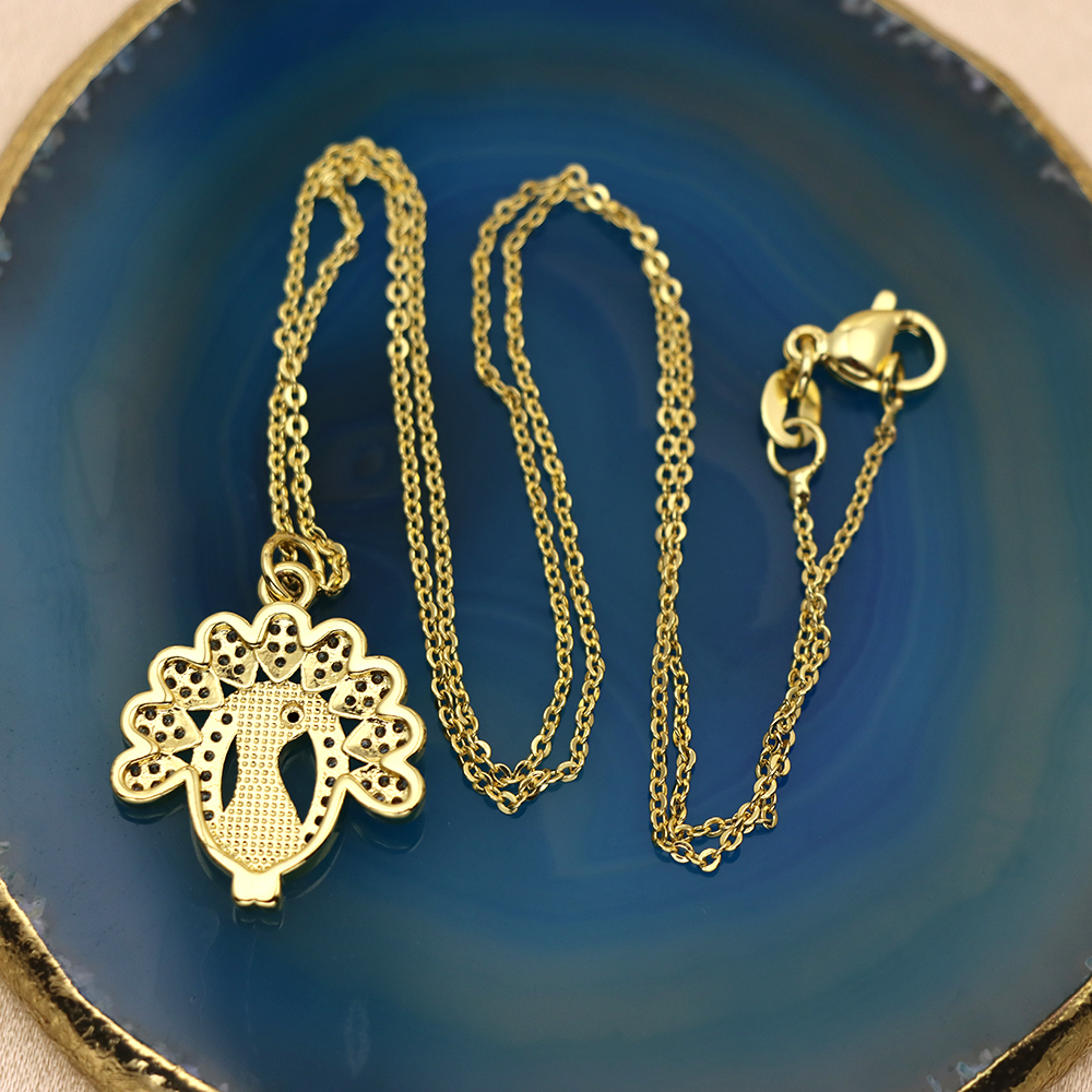 Opal Copper Gold-Plated Peacock Pendant Necklace