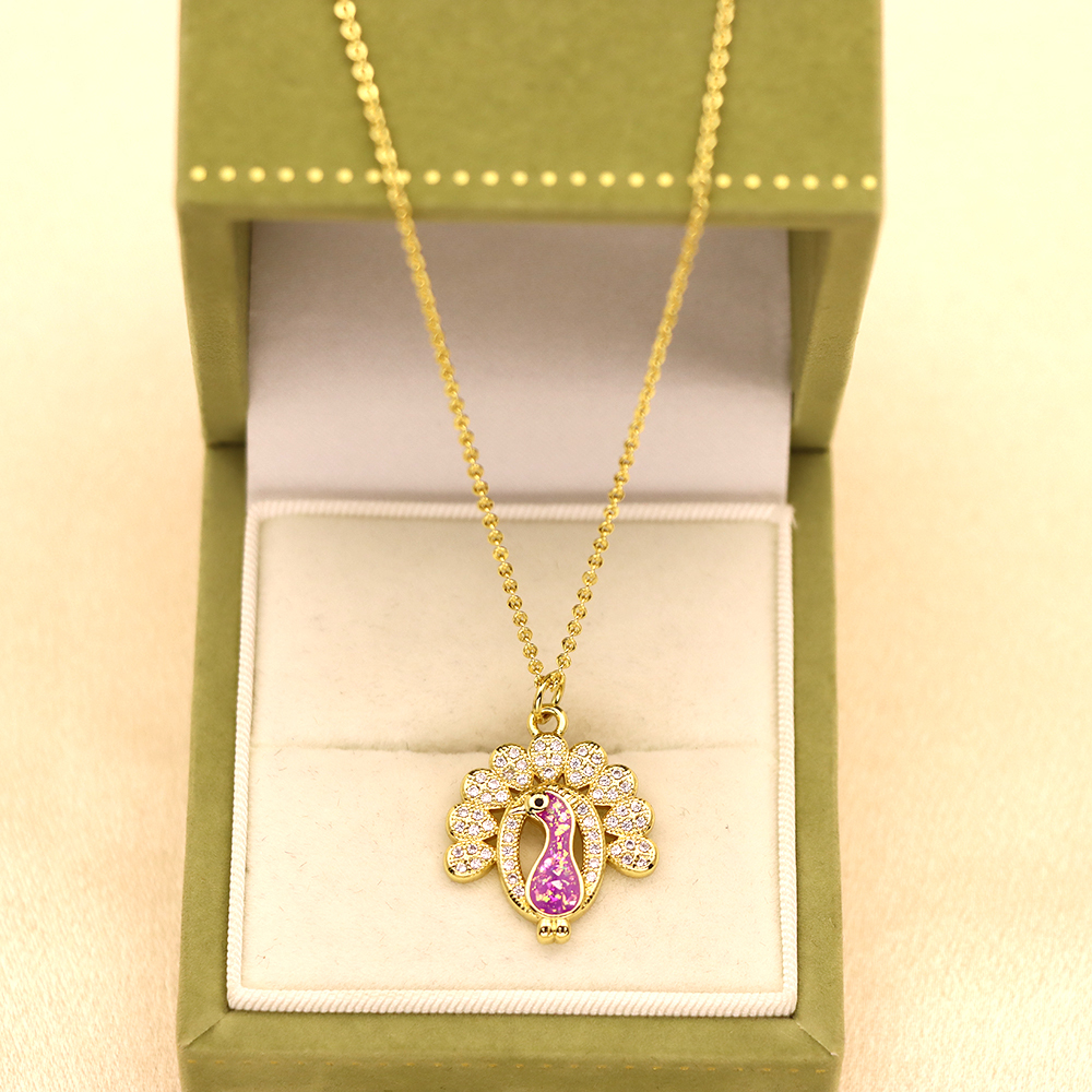 Opal Copper Gold-Plated Peacock Pendant Necklace