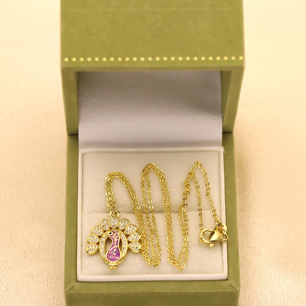 Opal Copper Gold-Plated Peacock Pendant Necklace