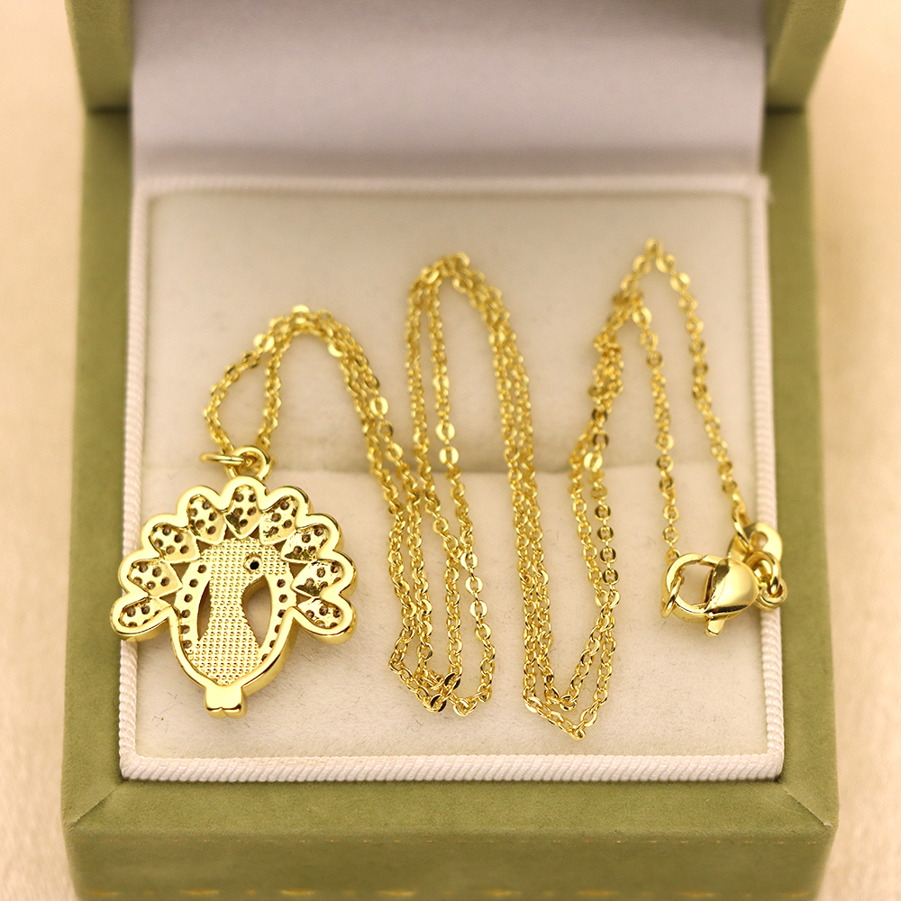 Opal Copper Gold-Plated Peacock Pendant Necklace