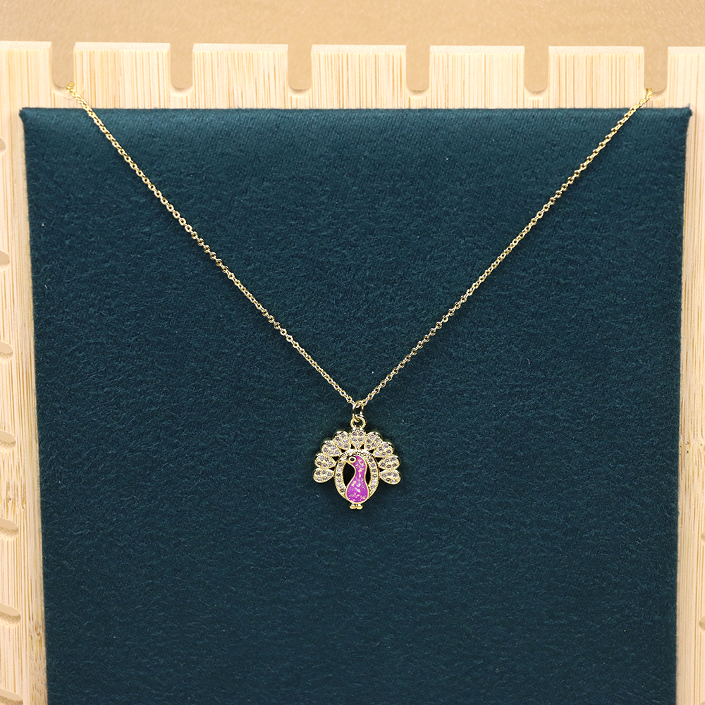 Opal Copper Gold-Plated Peacock Pendant Necklace
