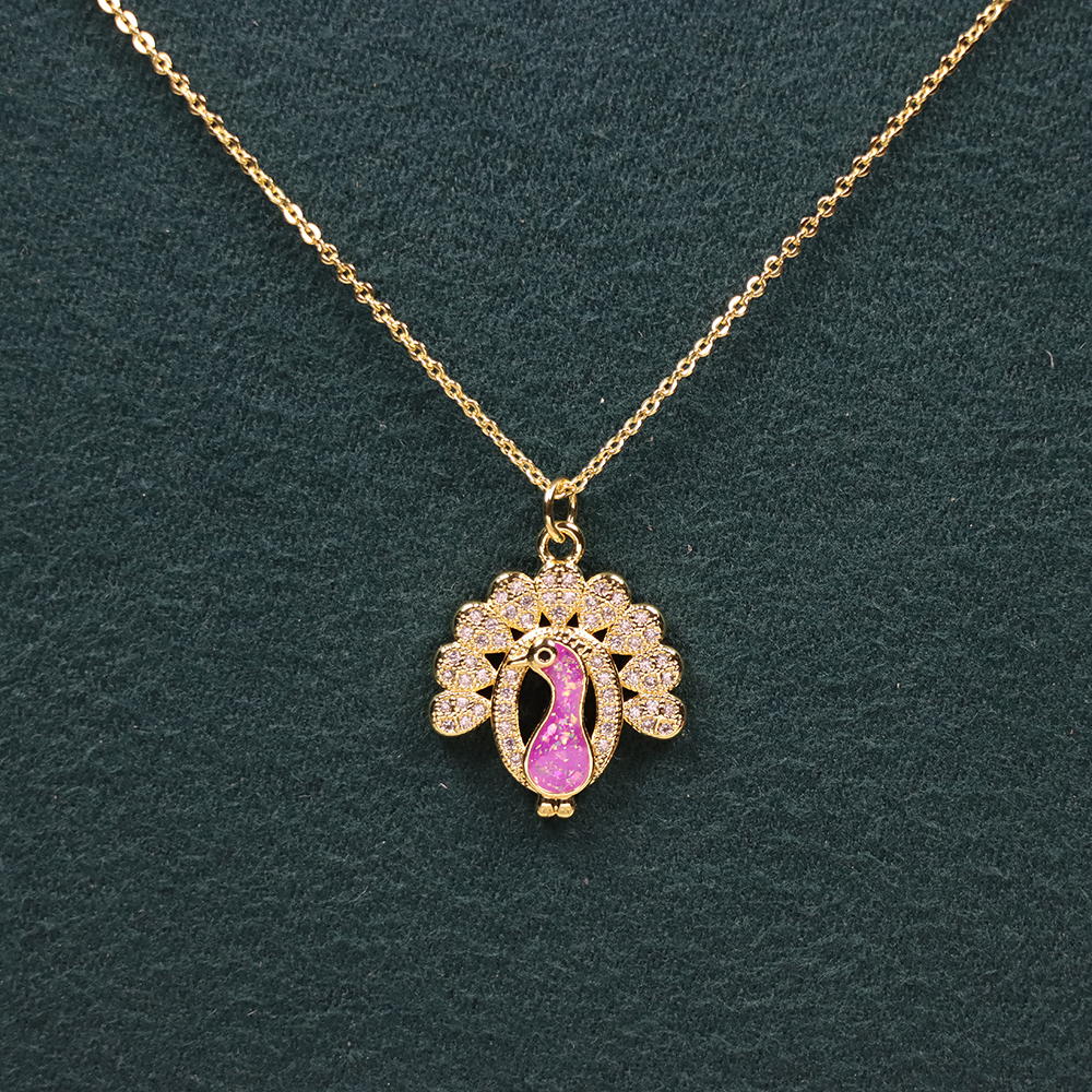 Opal Copper Gold-Plated Peacock Pendant Necklace