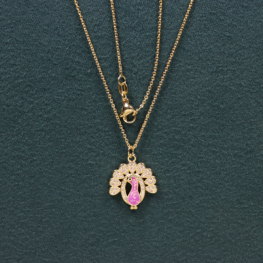 Opal Copper Gold-Plated Peacock Pendant Necklace