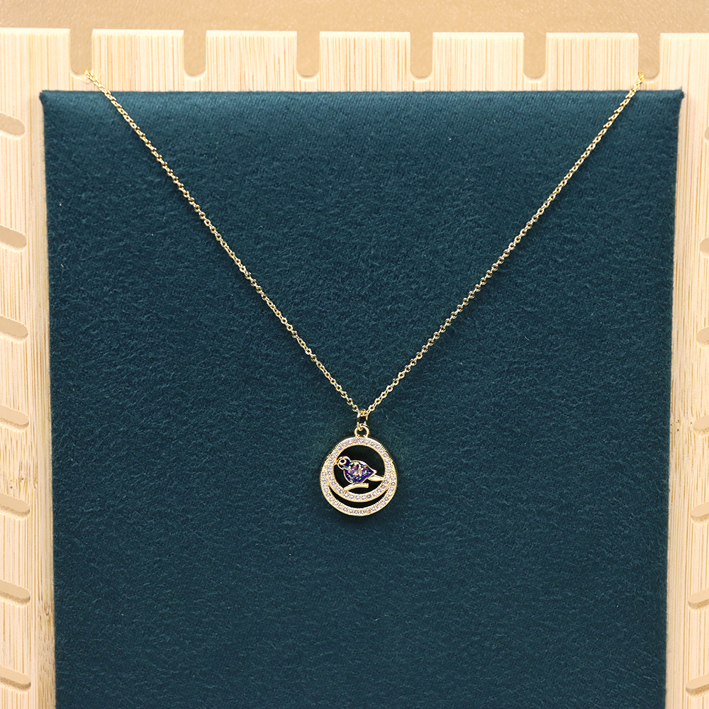 Opal Copper Gold-Plated Round Bird Pendant Necklace