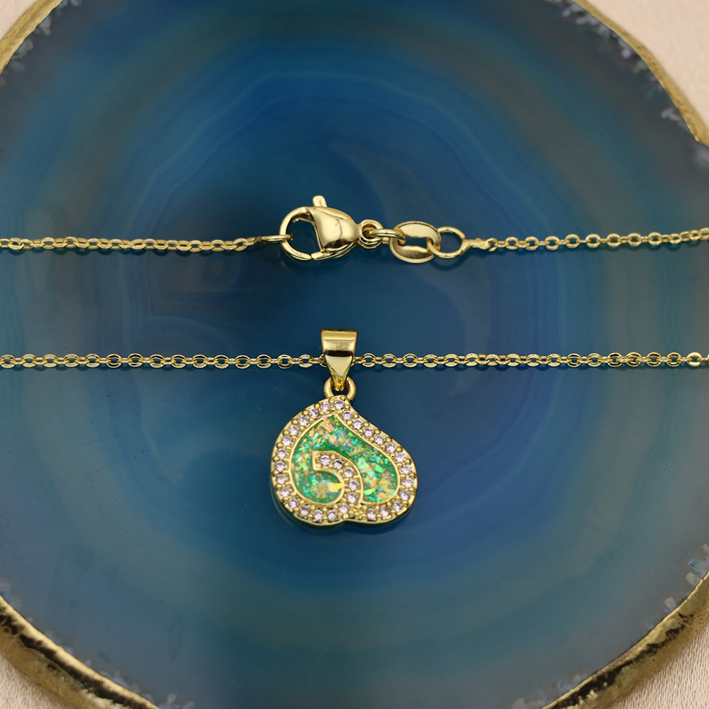 Opal Copper Gold-Plated Heart Pendant Fashion Necklace