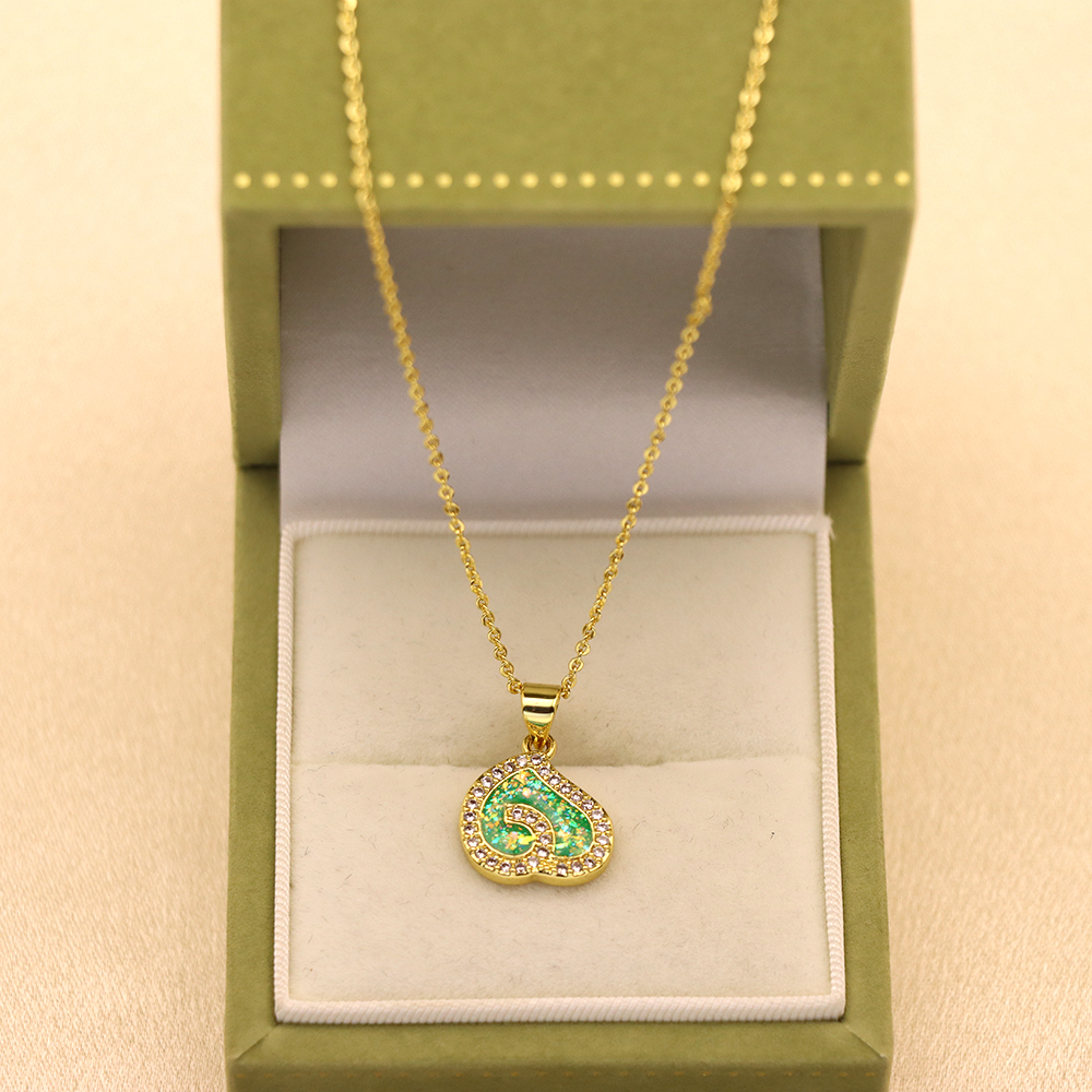 Opal Copper Gold-Plated Heart Pendant Fashion Necklace