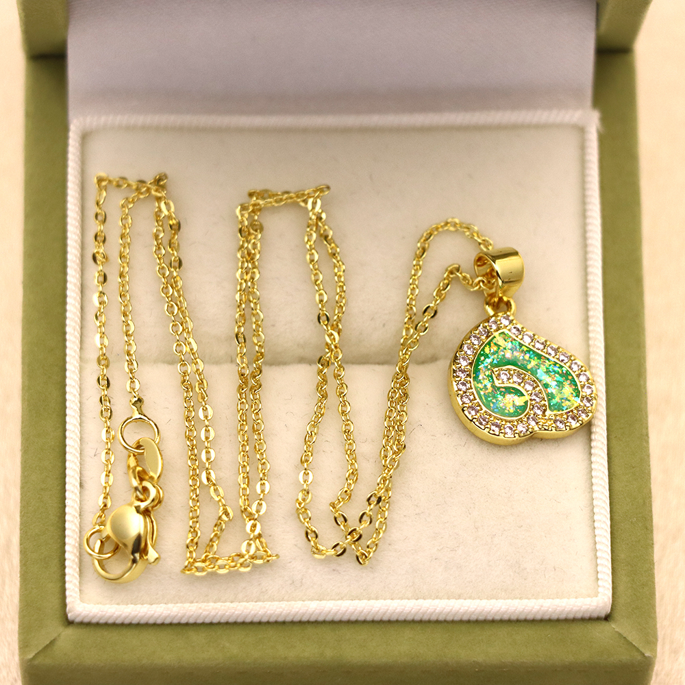 Opal Copper Gold-Plated Heart Pendant Fashion Necklace