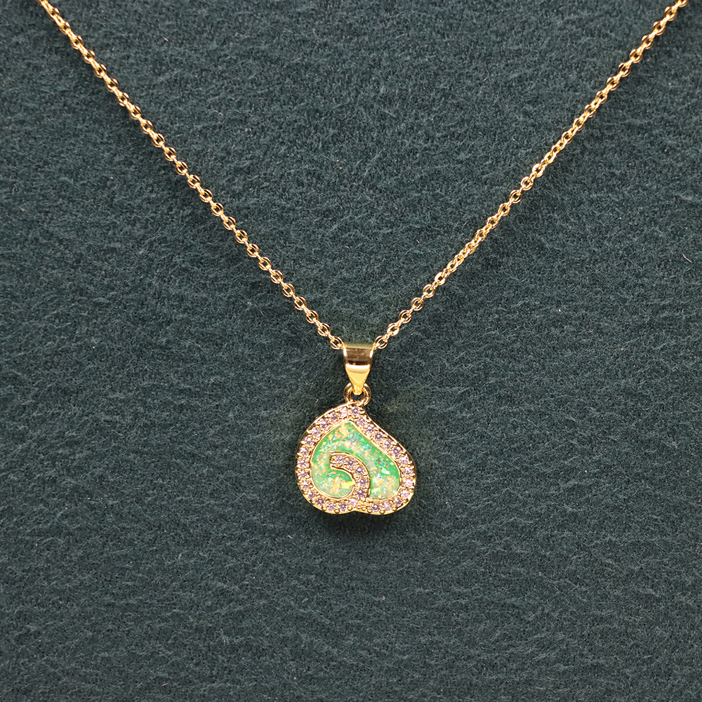 Opal Copper Gold-Plated Heart Pendant Fashion Necklace