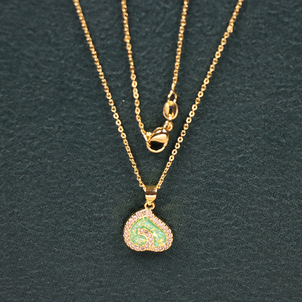 Opal Copper Gold-Plated Heart Pendant Fashion Necklace