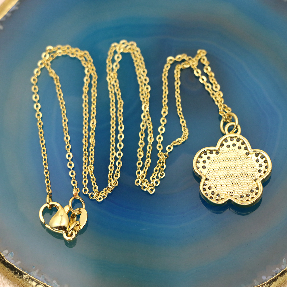 Opal Copper Gold-Plated Flower Pendant Fashion Necklace