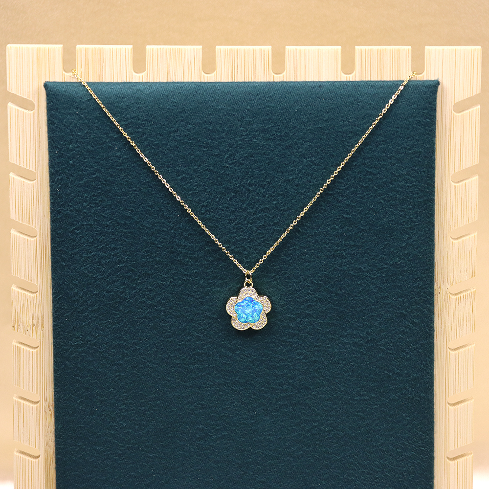 Opal Copper Gold-Plated Flower Pendant Fashion Necklace