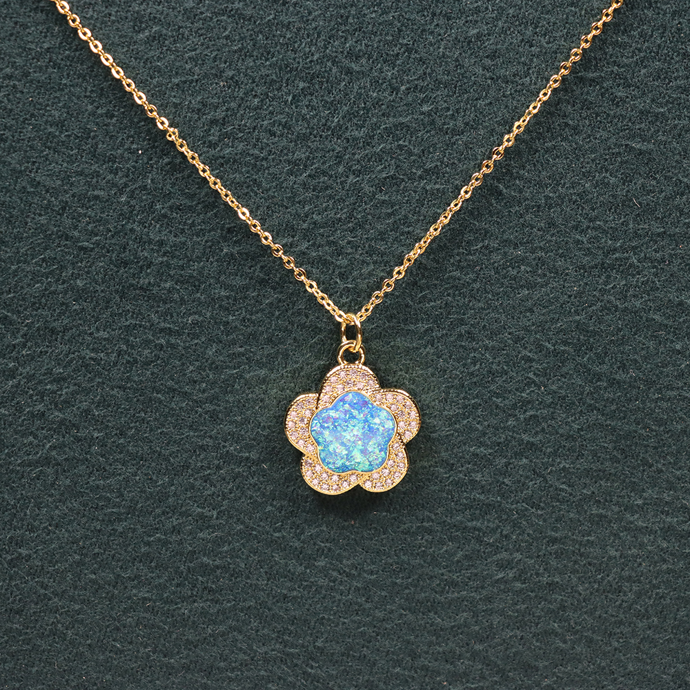 Opal Copper Gold-Plated Flower Pendant Fashion Necklace