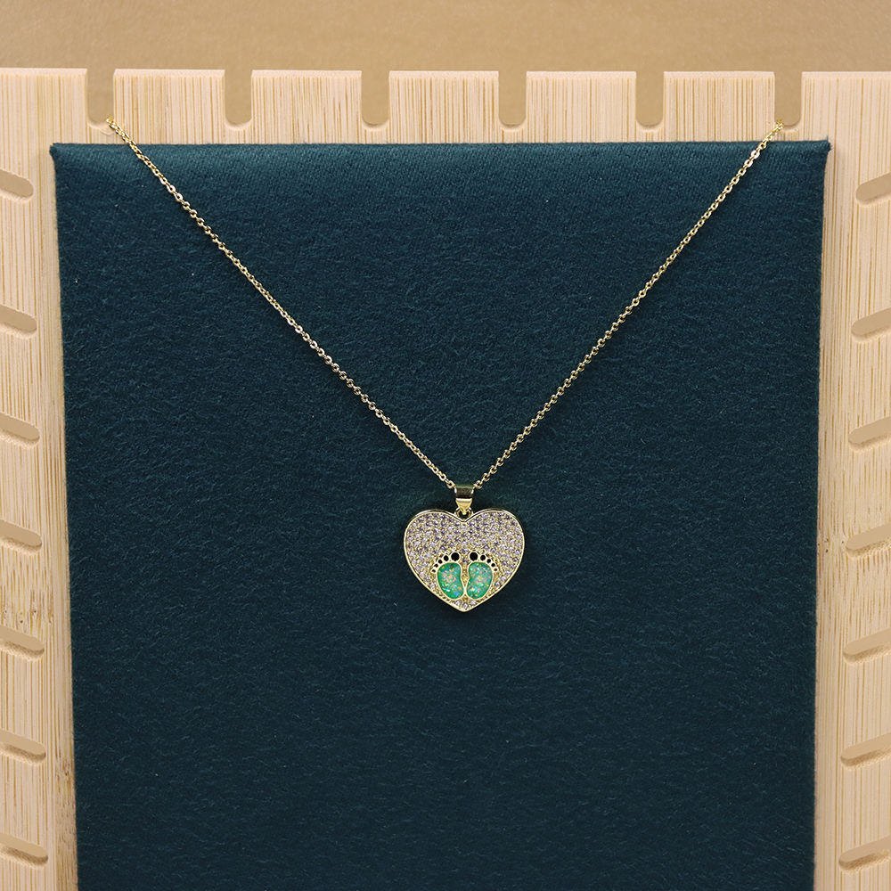 Opal Copper Gold-Plated Heart Paw Print Pendant Necklace