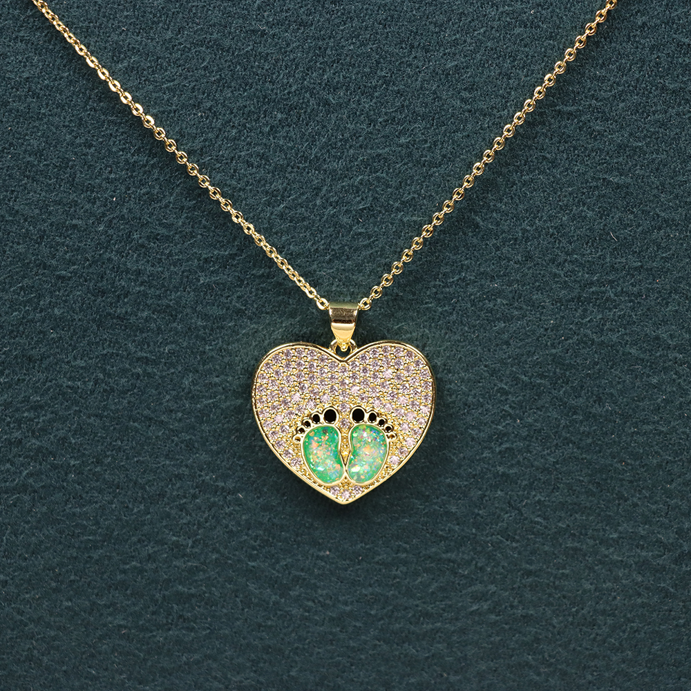 Opal Copper Gold-Plated Heart Paw Print Pendant Necklace