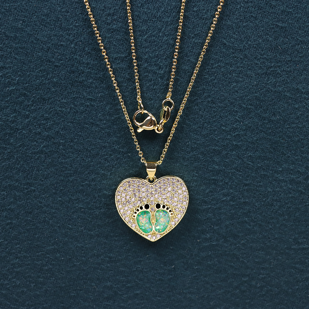Opal Copper Gold-Plated Heart Paw Print Pendant Necklace